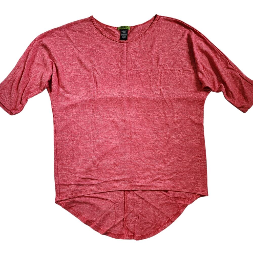 Plush Womens High-Low Tunic Sweater Size L Pink Pullover Lightweight 3/4 Sleeve